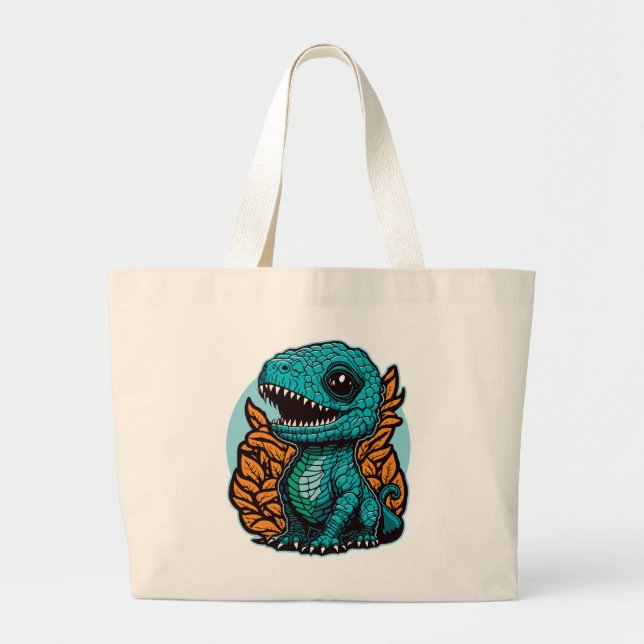 Cute Baby Dinosaur Large Tote Bag (Front)