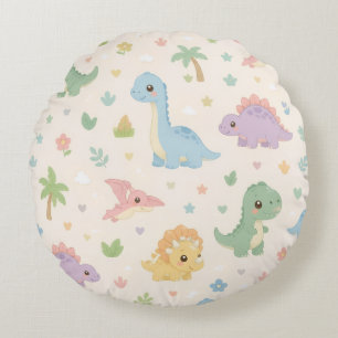 Cute Baby Dinosaur Pastel Seamless Pattern for Kid Round Cushion