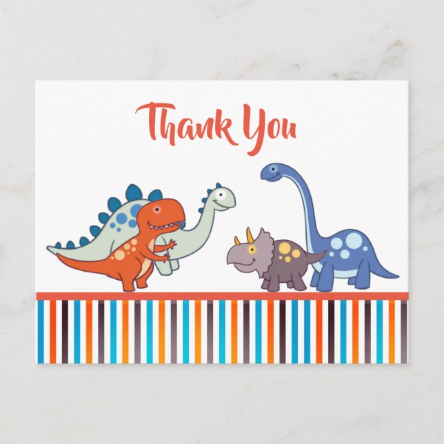 Cute Baby Dinosaur Pattern Personalised Thank You Postcard (Front)