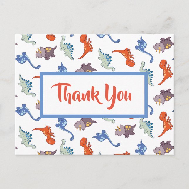 Cute Baby Dinosaur Pattern Personalised Thank You Postcard (Front)