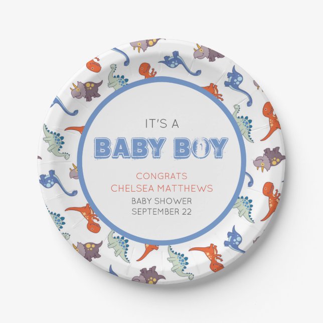 Cute Baby Dinosaur Pattern Print Paper Plate (Front)