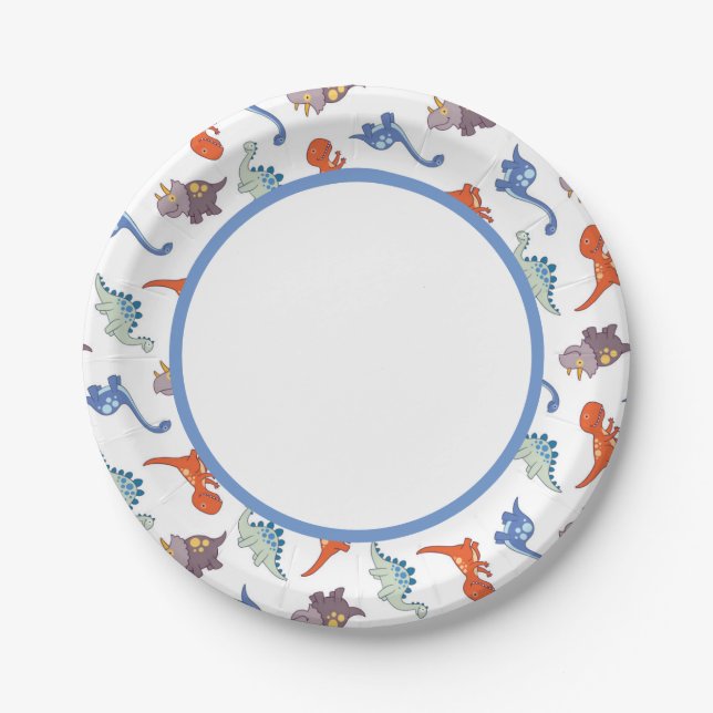 Cute Baby Dinosaur Pattern Print Paper Plate (Front)