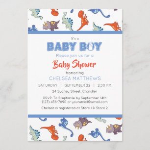 Cute Baby Dinosaur Pattern Print Personalised Invitation