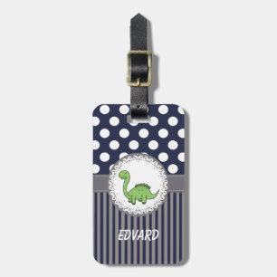 Cute  baby dinosaur polka dots stripes luggage tag