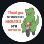 Cute Baby Dinosaur Ride Bike Kids Birthday Party Classic Round Sticker<br><div class="desc">Cute party favours for kids,  boys or girls who love dinosaurs and t-rex. Perfect for kids birthday party,  party favours and thank you label. You can also customise the text for baby shower or other occasion and party.</div>