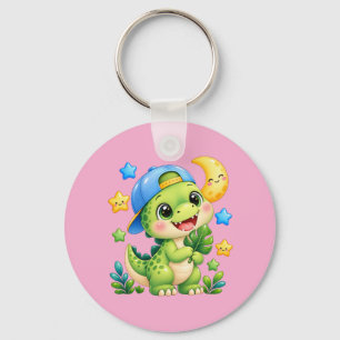 Cute Baby Dinosaur Shiny Pink Keychain