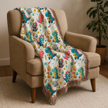 Cute Baby Dinosaur Teal Colourful Dino Throw Blank