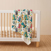 Cute Baby Dinosaur Teal Cosy Dino Sherpa Blanket