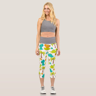Cute Baby Dinosaur Triceratops Dino Eggs Palm Tree Capri Leggings