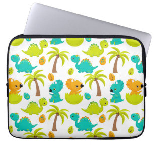 Cute Baby Dinosaur Triceratops Dino Eggs Palm Tree Laptop Sleeve