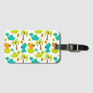 Cute Baby Dinosaur Triceratops Dino Eggs Palm Tree Luggage Tag