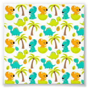 Cute Baby Dinosaur Triceratops Dino Eggs Palm Tree Photo Print