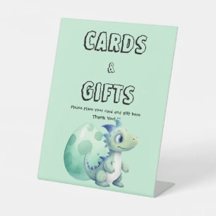 Cute Baby Dinosaur with Its Egg Baby Shower Pedestal Sign