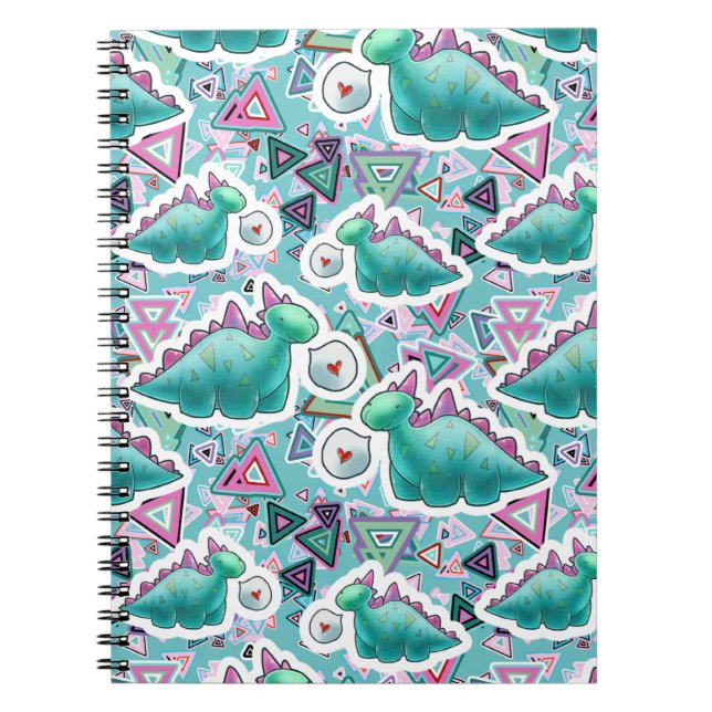 Cute Baby Dinosaurs Pattern Spiral Notebook (Front)