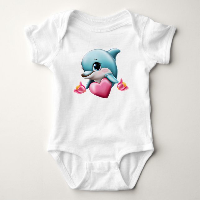 Cute Baby Dolphin with Valentine's Heart   Bodysuit (Front)