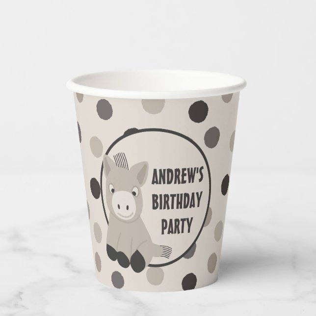 Cute Baby Donkey Birthday Party Paper Cups (Front)