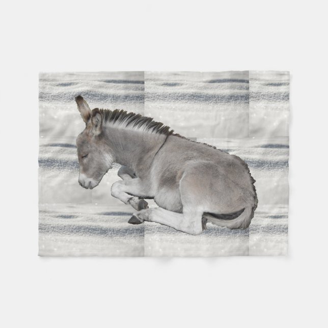 Cute Baby Donkey Foal on Snow Fleece Blanket (Front (Horizontal))