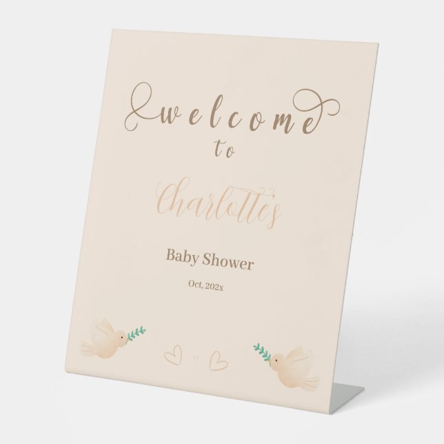 Cute Baby Dove Baby Shower Welcome Pedestal Sign (Front)