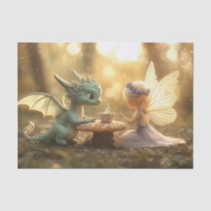 Cute Baby Dragon and Fairy Enjoying Tea  Tissue Paper