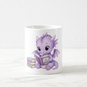Cute Baby Dragon Book Lover Watercolor Nursery Art Coffee Mug