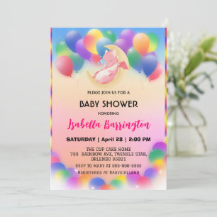 Cute baby dragon dinosaur balloon girl baby shower invitation