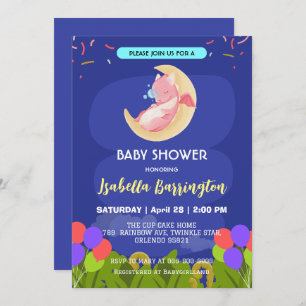 Cute baby dragon dinosaur balloon girl baby shower invitation