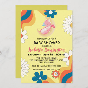 Cute baby dragon dinosaur balloon girl baby shower invitation