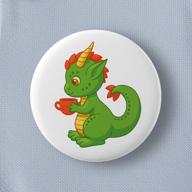 Cute Baby Dragon Holding Cup 6 Cm Round Badge (Creator Uploaded)