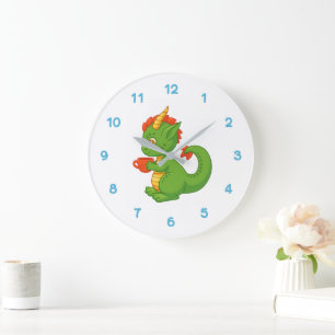 Cute Baby Dragon Holding Cup Large Clock