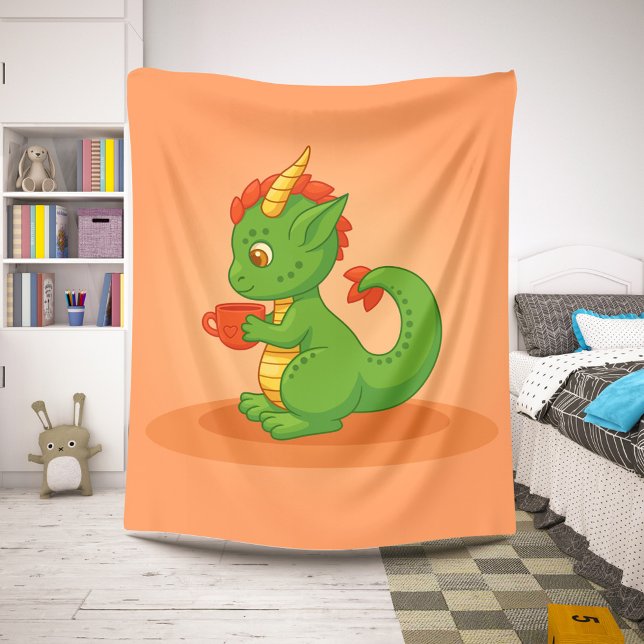 Cute Baby Dragon Holding Cup on Orange Sherpa Blanket (Creator Uploaded)