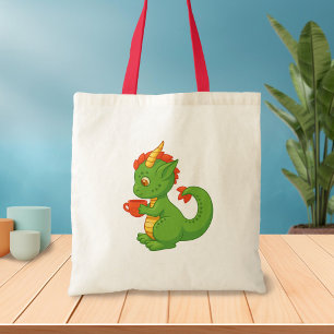 Cute Baby Dragon Holding Cup Tote Bag