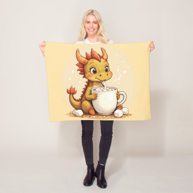 Cute Baby Dragon Hot Chocolate Kids Kawaii Cozy De Fleece Blanket (In Situ)