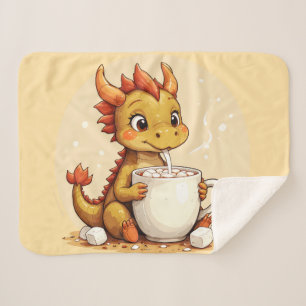 Cute Baby Dragon Hot Chocolate Kids Kawaii Cozy De Sherpa Blanket