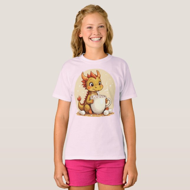 Cute Baby Dragon Hot Chocolate Kids Kawaii Cozy De T-Shirt (Front Full)
