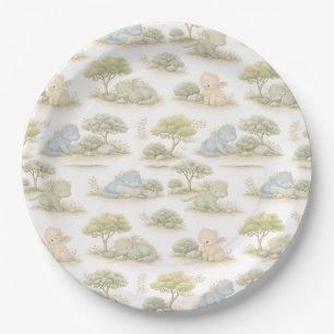 Cute Baby Dragon Pastel Woodland Pattern (1) Paper Plate