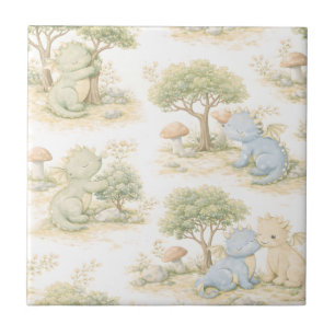 Cute Baby Dragon Pastel Woodland Pattern (2) Tile