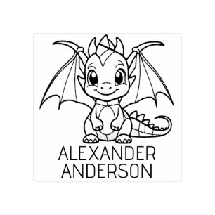 Cute Baby Dragon Personalise Rubber Stamp