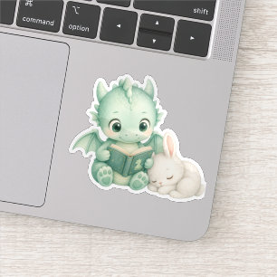 Cute Baby Dragon Reading Book Nursery Watercolor