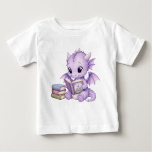Cute Baby Dragon Reading Fantasy Watercolor Kids T-Shirt