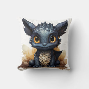Cute Baby Dragon Throw Pillow Whimsical Fantasy