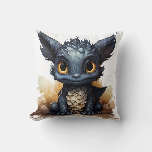 Cute Baby Dragon Throw Pillow | Whimsical Fantasy  (Front)