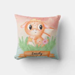 Cute Baby Dragon Watercolour Cushion