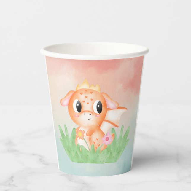 Cute Baby Dragon Watercolour Hard Plastic Coaster Paper Cups (Front)