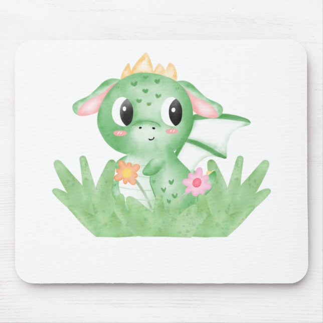 Cute Baby Dragon Watercolour Mouse Pad (Front)
