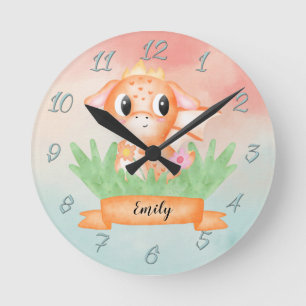 Cute Baby Dragon Watercolour Round Clock