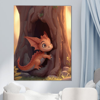 Cute Baby Dragon Woodland Fantasy Kids Room Wall  Poster