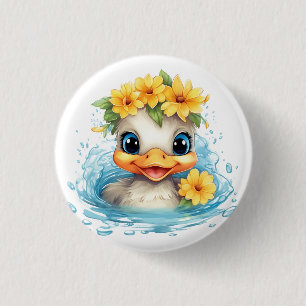 Cute Baby Duck Ducklings Fun animals flowers 3 Cm Round Badge