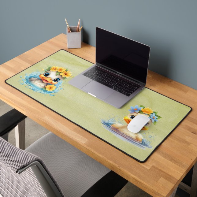 Cute Baby Duck Ducklings Fun animals flowers Desk Mat (Office 2)