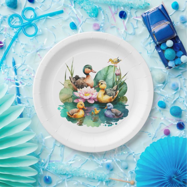 Cute Baby Duck Farm Family Animals Paper Plate (Party)