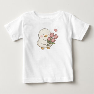 Cute Baby Duck Holding Tulip Bouquet Aesthetic T-Shirt